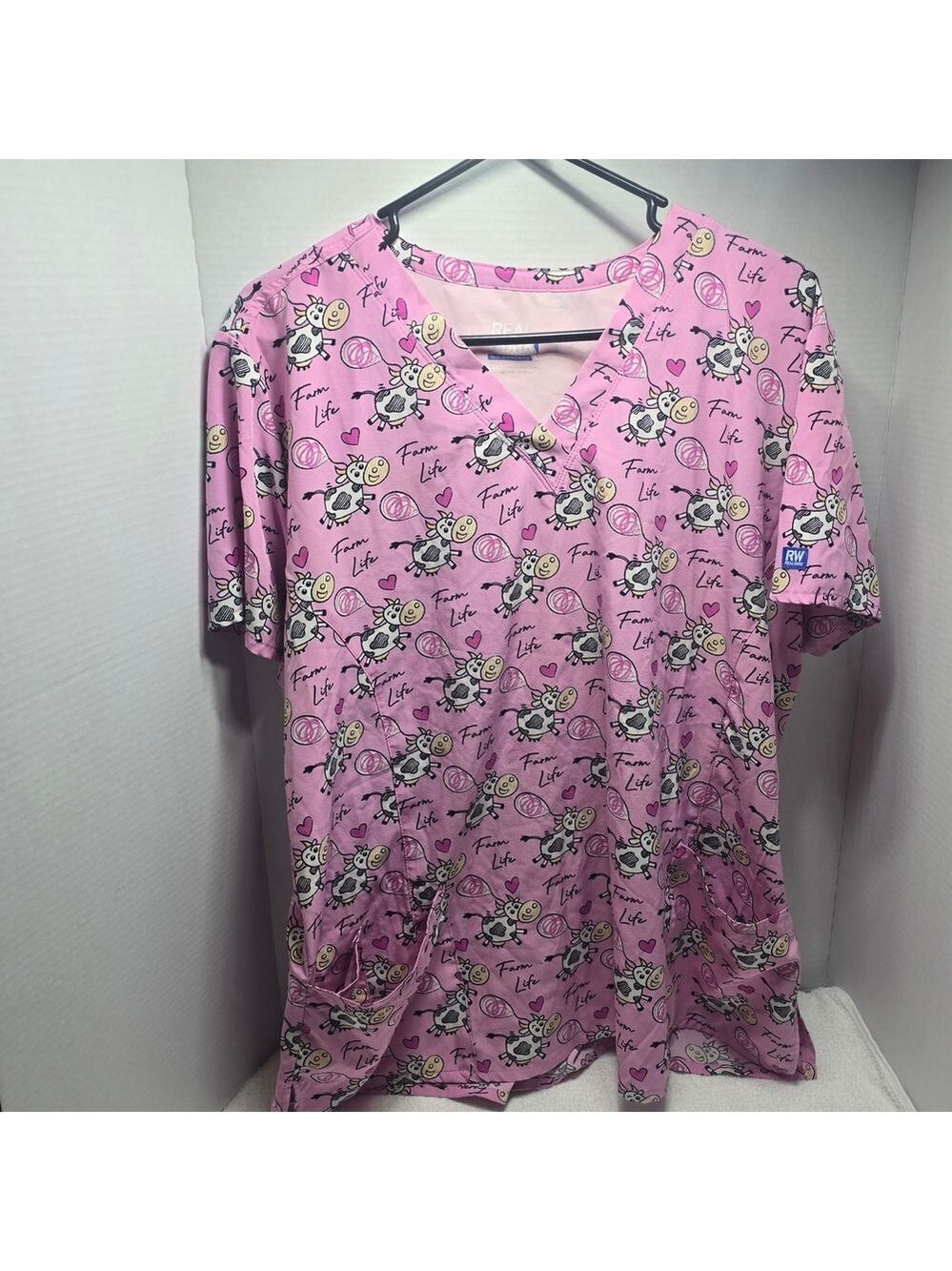 Pink Graphic Women's Short Sleeve Scrub Top